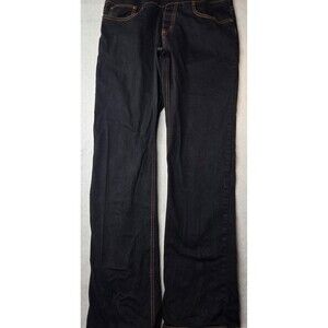 Momni XL Dark Wash Stretch Bootcut Jeans Embroidered Pocket Pull On Pants